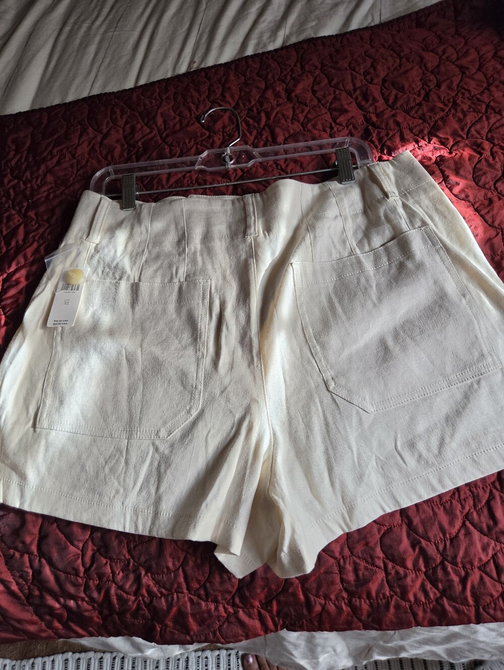 Anthropologie New Women's Cream High-Rise Patch-Pocket Shorts